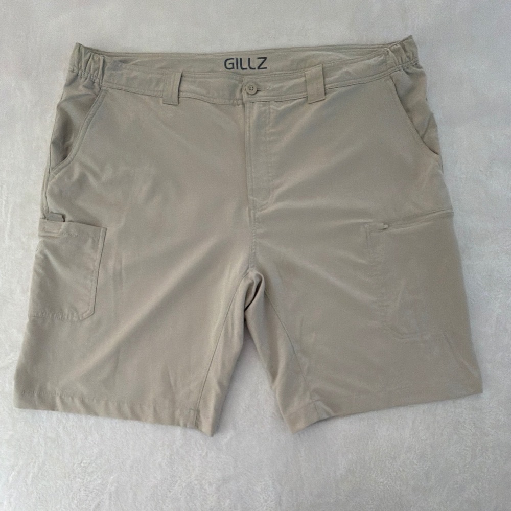 GILLZ Men Performance Fishing Shorts XXL Khaki Tan Cargo Quick Dry Stretch
